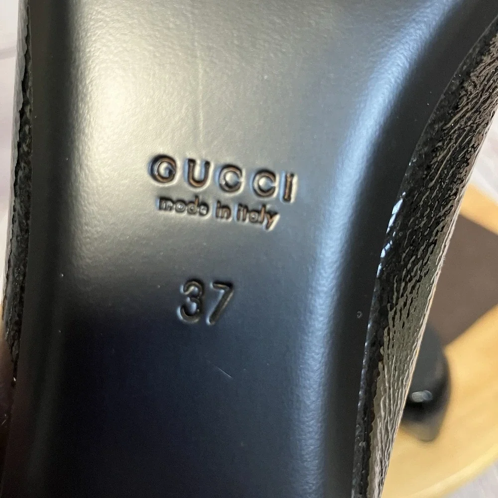 Gucci Ballet‎ Flats Womens Size 37EU 7US Black Leather Buckle Peep Toe